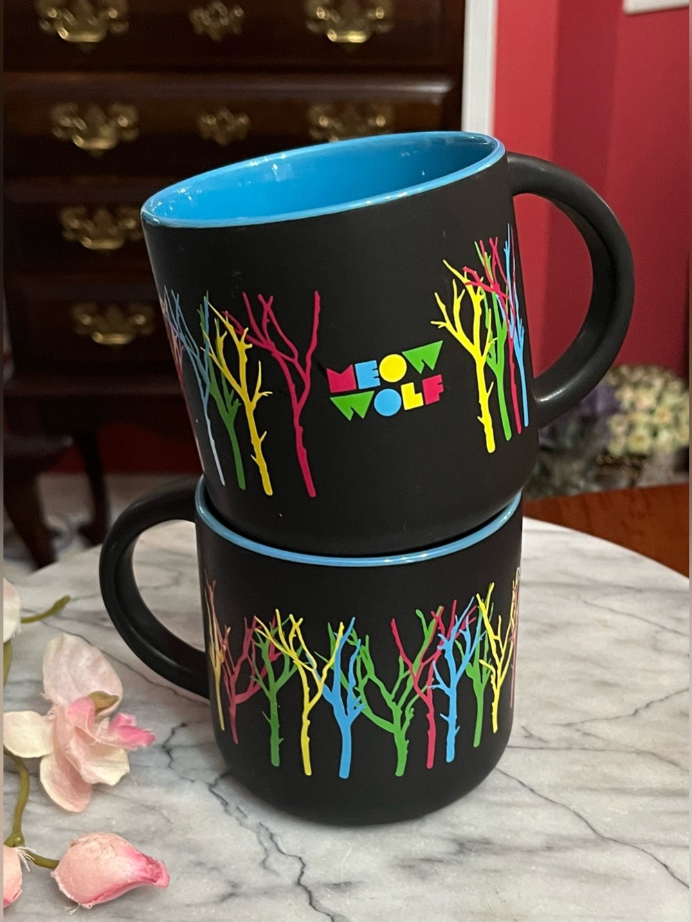 Meow Wolf Glowquarium Metallic Mug Set. Rare Matching Pair of 2 -Souvenir